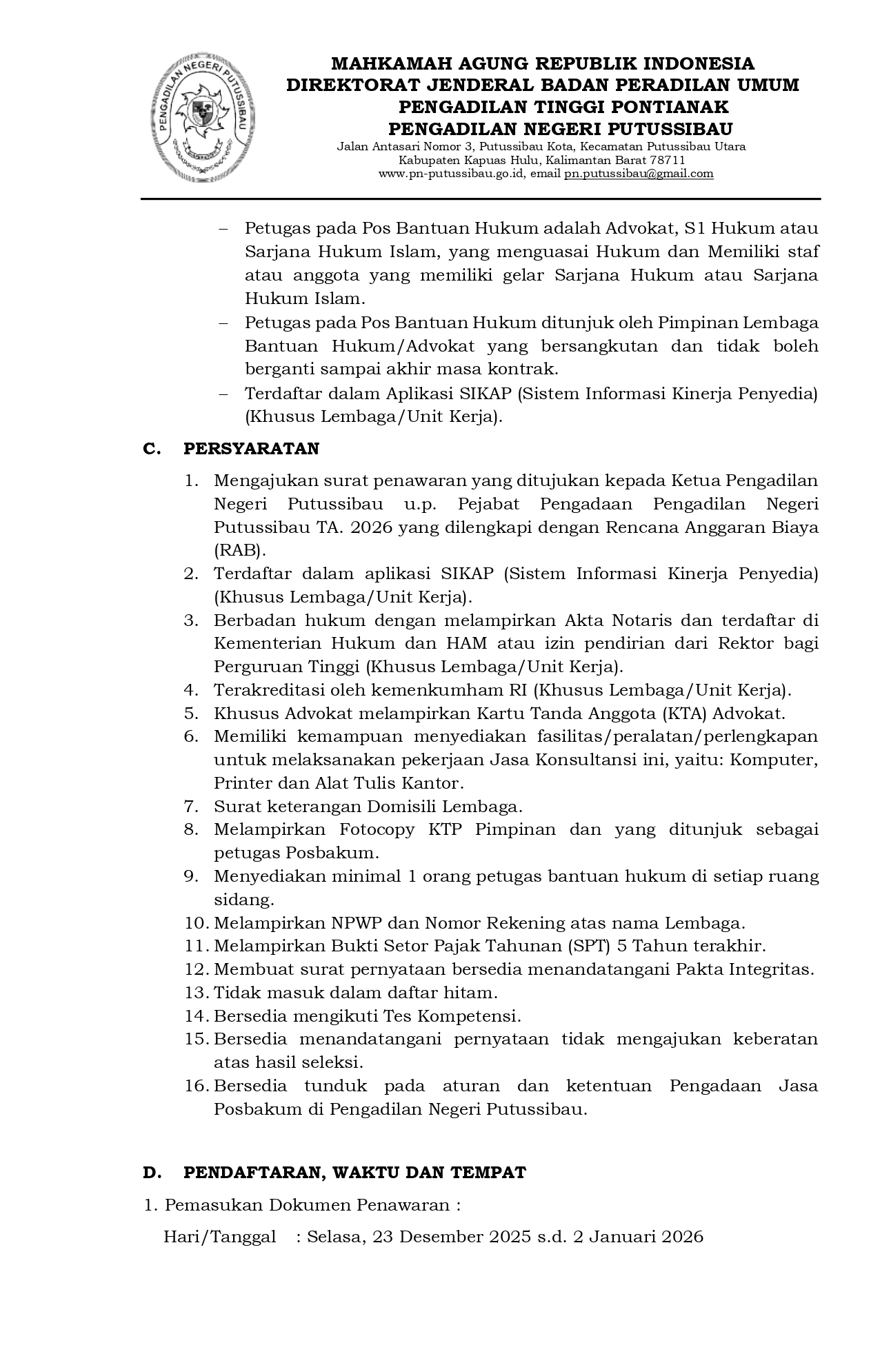2b PENGUMUMAN SELEKSI CALON PENYEDIA POSBAKUM PN PTS TA 2026 1 page 0002