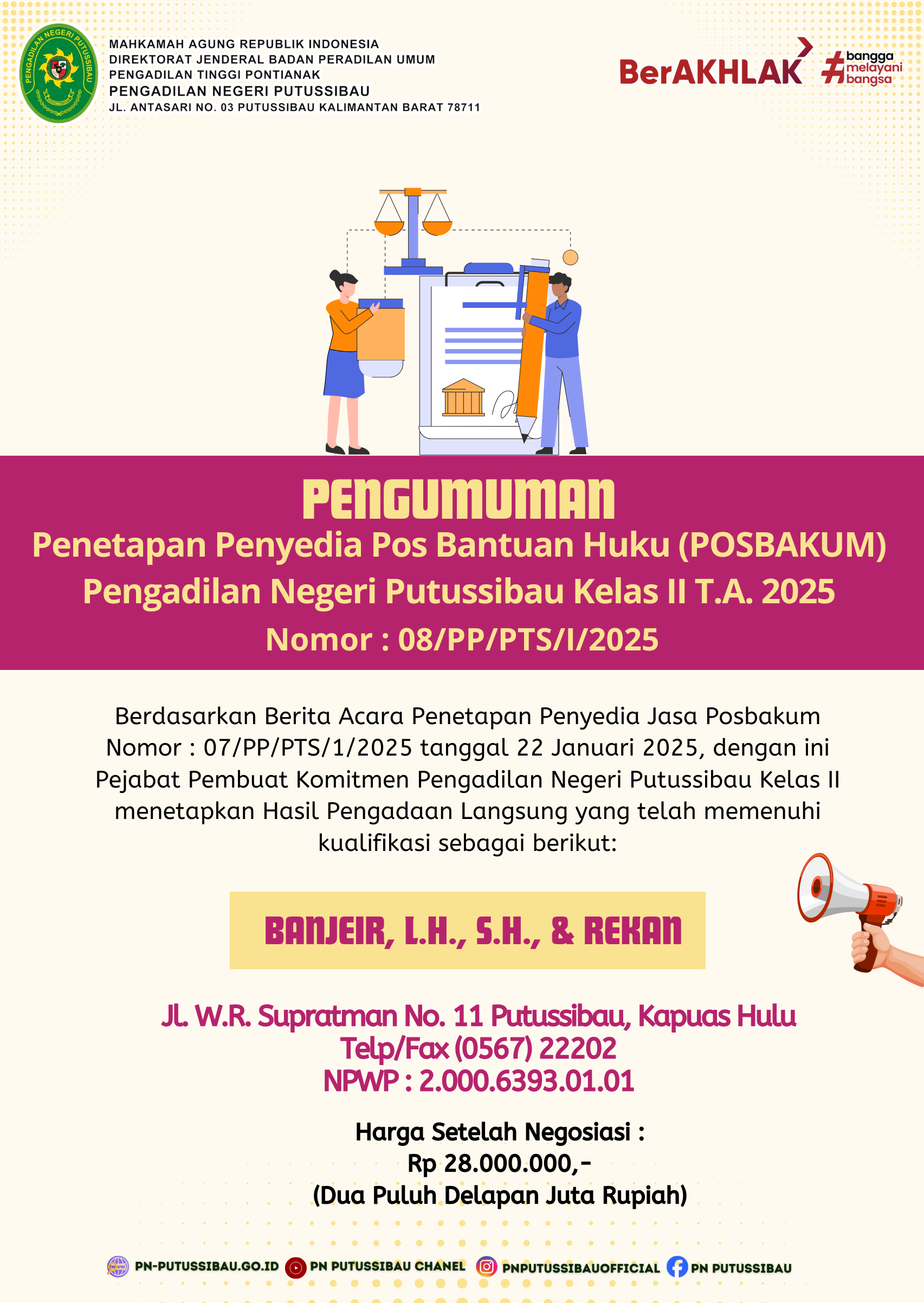 pengumuman pemenang lelang posbakum